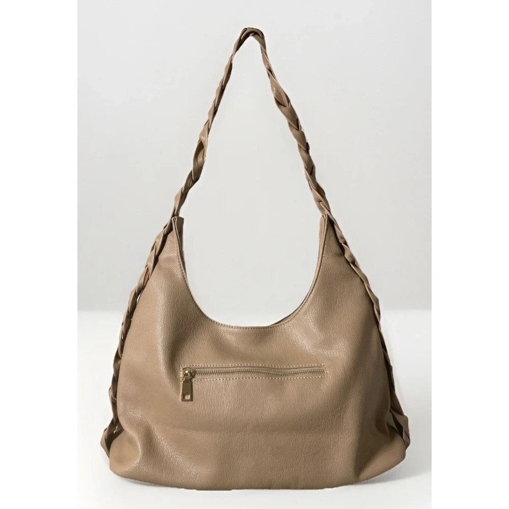 Urban Expressions Tan Faux Leather Slouchy Hobo Shoulder Bag With Braided Strap